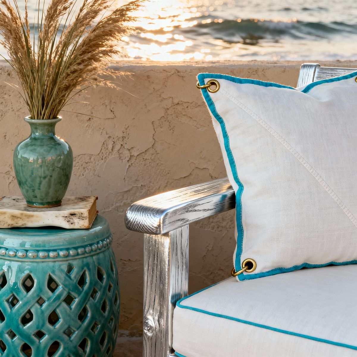 Room AI – Seaside Living Nook with Seafoam Accents - Interior Design