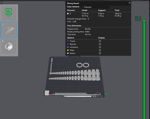 The image displays a 3D slicing software interface showing the slicing results for tentacle files.