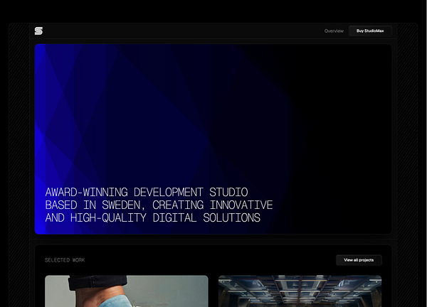The image displays a promotional webpage for StudioMax, featuring a modern design and key information about the studio.