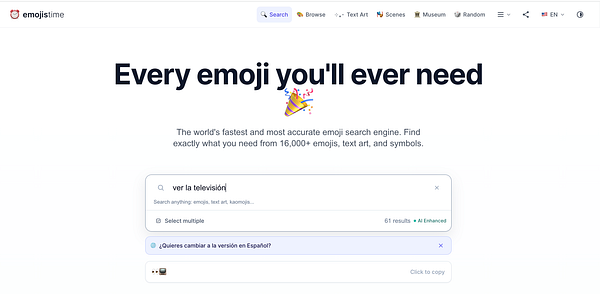 Screenshot of the EmojisTime detection interface showing different emojis for different typed texts and a console output confirming user text changes.