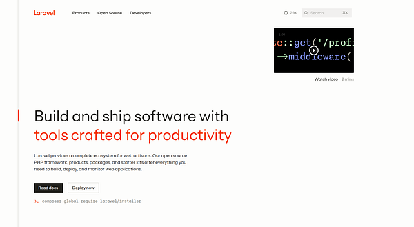 The image displays the Laravel website highlighting its new version and features.