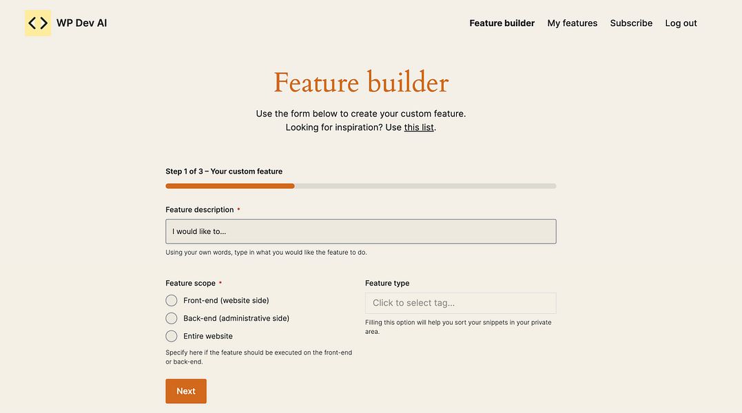 WP Dev AI: Build custom features for WordPress in seconds | BetaList