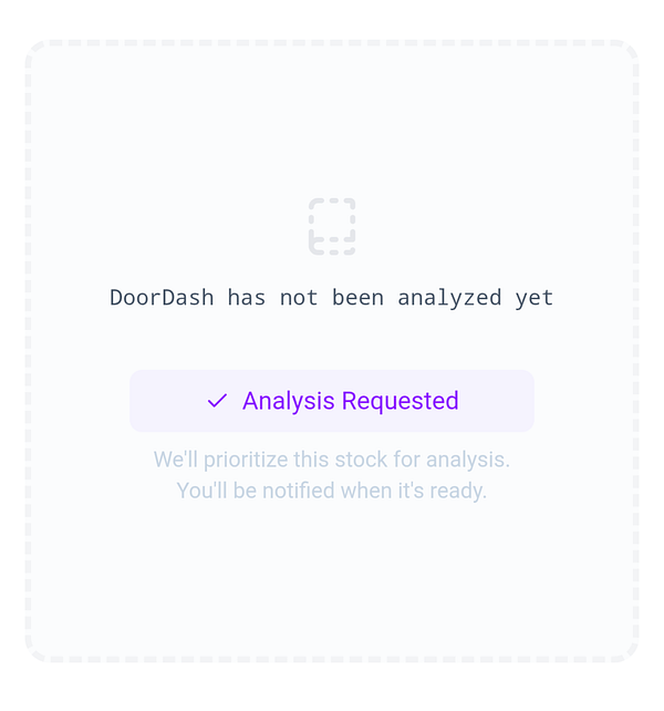 The image displays a notification regarding the analysis request for DoorDash.