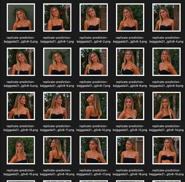 A grid of images showcasing a character generator's output for an AI influencer.