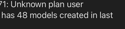 A notification regarding an unknown plan user with model creation statistics.