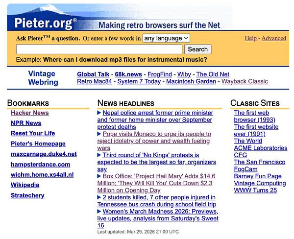 Interface of a web-based HTTP-only proxy service styled like AltaVista, displaying a search bar, advanced options, and a results area with multiple link listings.