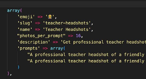 The image displays a code snippet related to a task for generating teacher headshots.