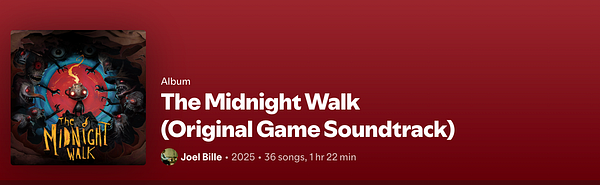 The image displays the album cover and details for 'The Midnight Walk (Original Game Soundtrack)'.