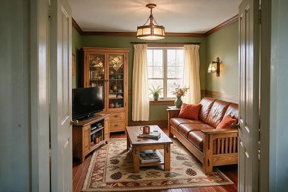 A Craftsman living room in the Olive and Oak palette