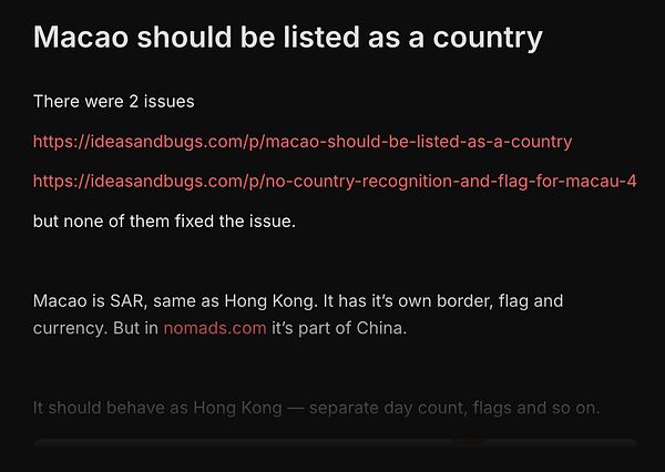 Text arguing that Macao should be recognized as a separate country with its own border, flag, and currency, similar to Hong Kong.