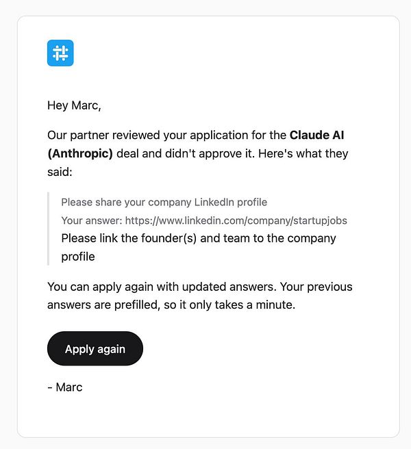 Illustration of users submitting deal applications with a status summary, including approvals and rejections, and an option to reapply for rejected applications within a web interface.