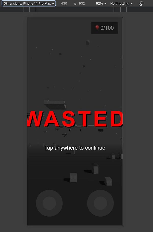 The image displays a game over screen with a prominent 'WASTED' message and a prompt to continue.
