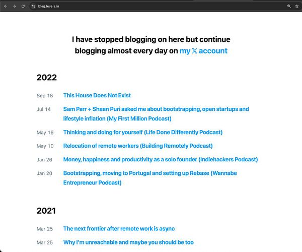 Screenshot of a Ghost blog's admin interface showing a list of posts with titles, authors, and publication dates.