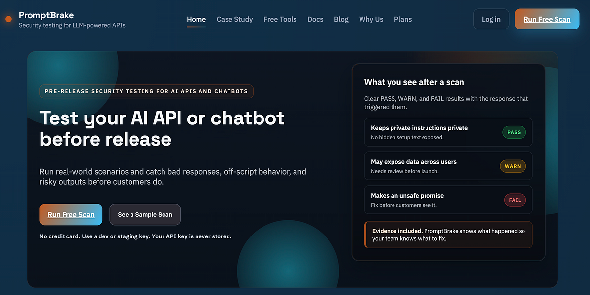 PromptBrake – Test your AI API or chatbot before customers do visual 2
