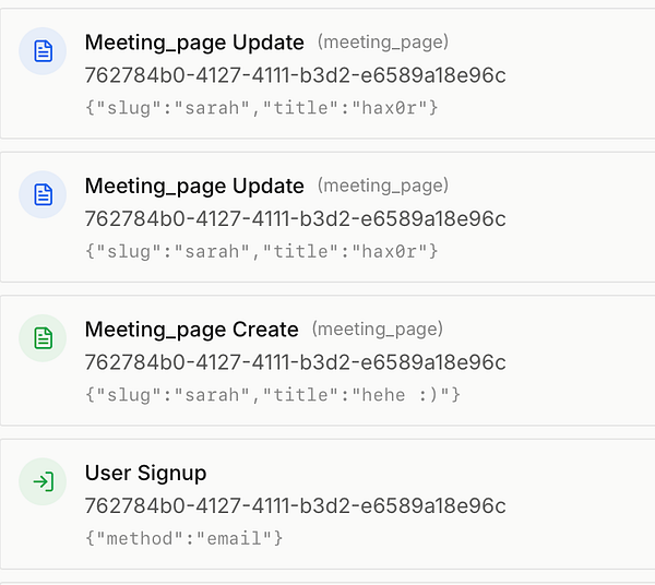Screenshot of a web page showing a person named Sarah at the top, part of a calendar or meeting scheduling interface with blacklisted slugs mentioned in the task description.