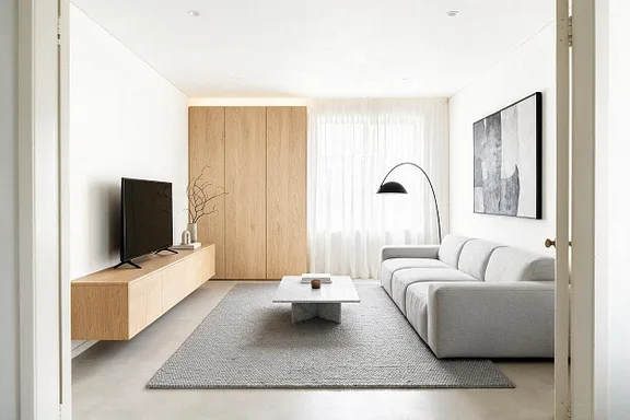 A Minimalist living room in the Gallery White palette