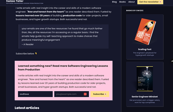 Screenshot of a dark mode themed blog post interface featuring a sidebar menu and article content area.