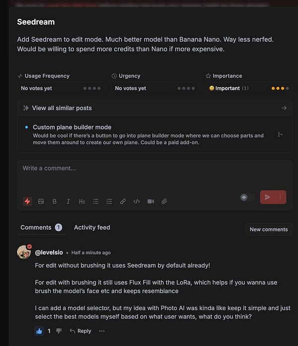 The image displays a user interface for a task management system discussing the Seedream model.