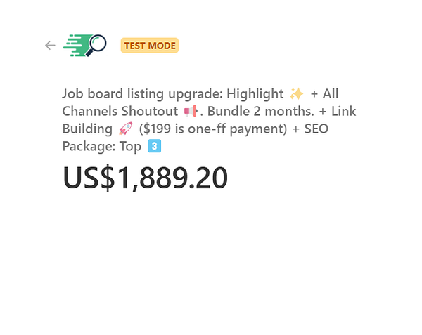 The image displays a task interface for a job board listing upgrade with pricing details.