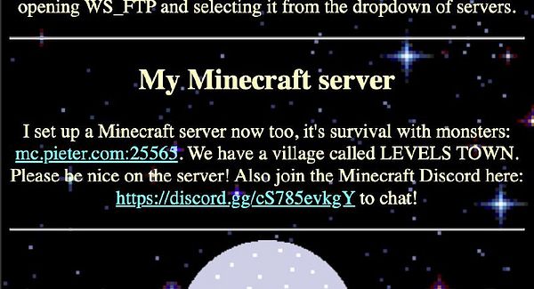 The image features a promotional announcement for a Minecraft server with a cosmic background.