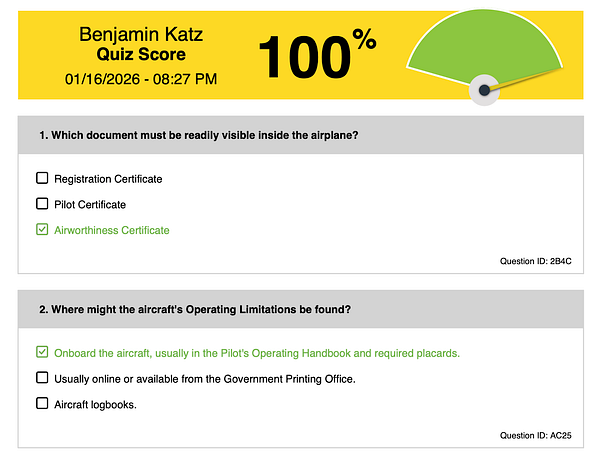 Screenshot of an online lesson module interface for an aviation training platform showing a video player, lesson topics, and navigation menu.