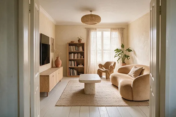An Organic Modern living room in the Sand and Camel palette