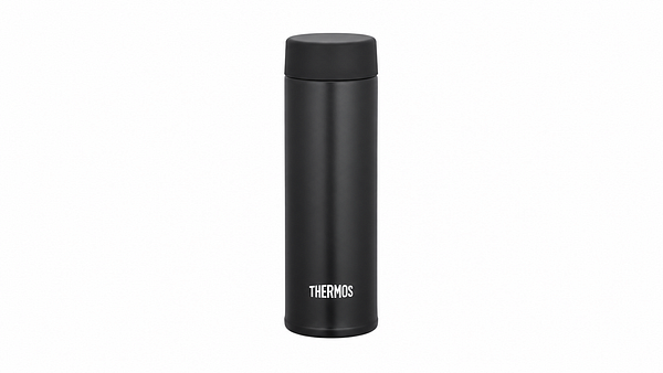 A sleek black Thermos pocket flask with a 150mL capacity designed for espressos.