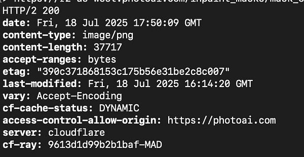 The image displays a terminal output showing HTTP response headers for an image file.