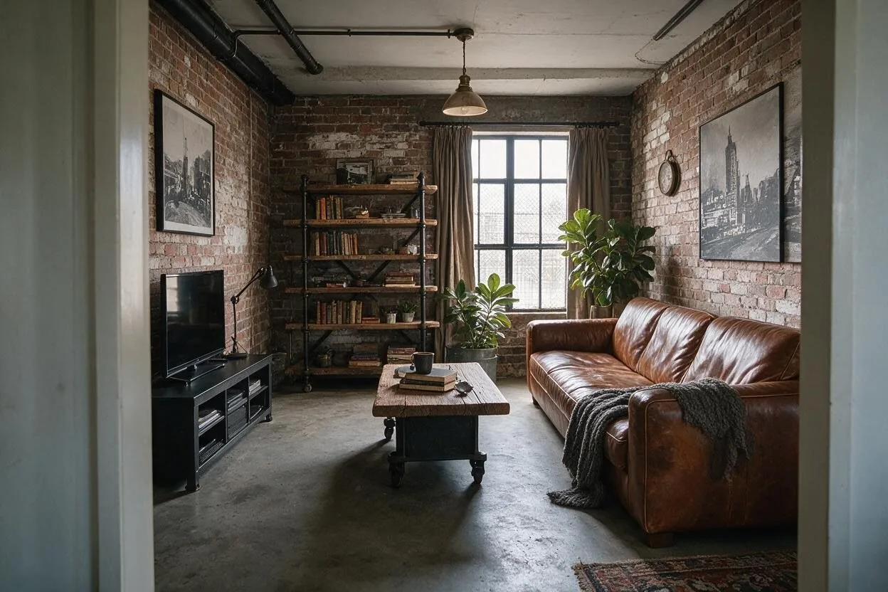 The same living room in the Industrial style