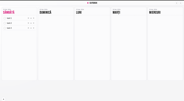 Screenshot of a customized teuxdeux app interface with a dark theme including tasks and a side menu.