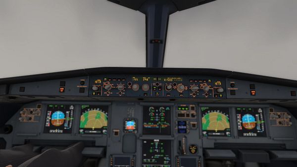 Screenshot of Microsoft Flight Simulator showing an aircraft on the runway at Lisbon Airport with zero visibility and instrument displays.