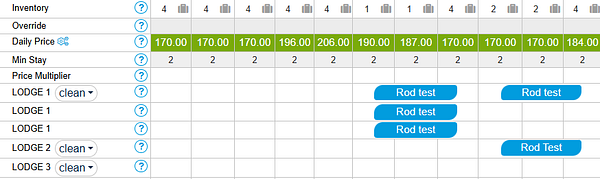 The image displays a hotel pricing and inventory management interface.