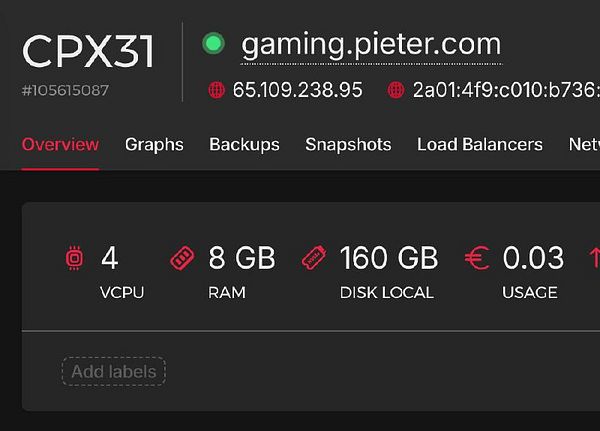 The image displays a server management interface for a VPS hosting service.