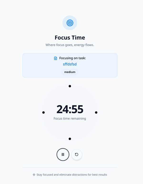 A digital timer interface designed for focus sessions.