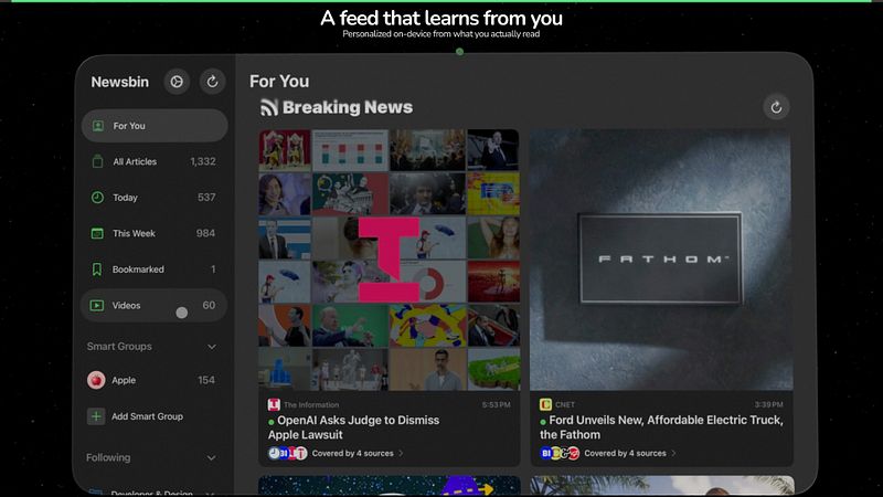 Screenshot of Newsbin: RSS Feed Reader