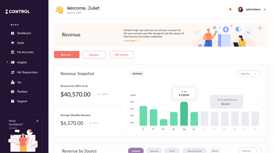 Control Financial Dashboard for Freelancers