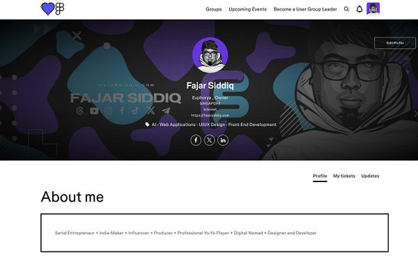 The image displays a user profile for Fajar Siddiq on a social platform.