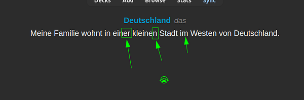 Screenshot of a German language learning app showing a lesson with vocabulary and grammar explanations.