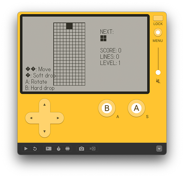 A digital handheld gaming device displaying a Tetris-like game interface.