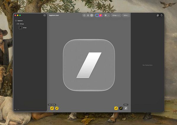 Comparison of three versions of an app icon showing variations in color and stroke style for dark and monochrome modes.
