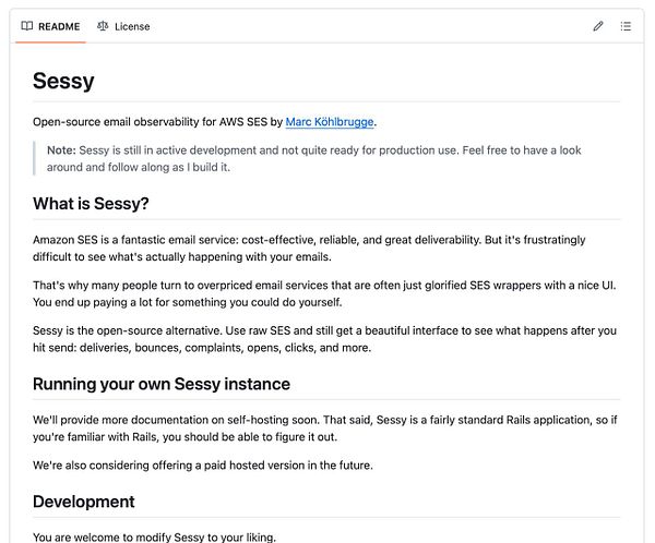 The image displays a README document for an open-source project called 'Sessy'.