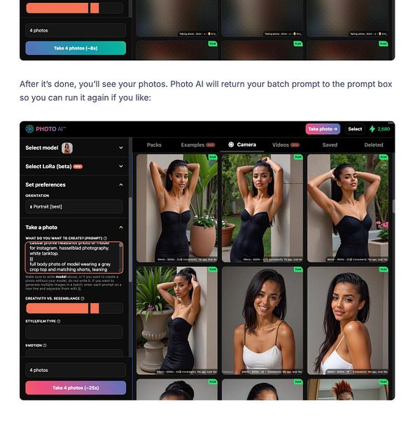 The image displays a user interface for a photo-taking feature in a photo AI application.