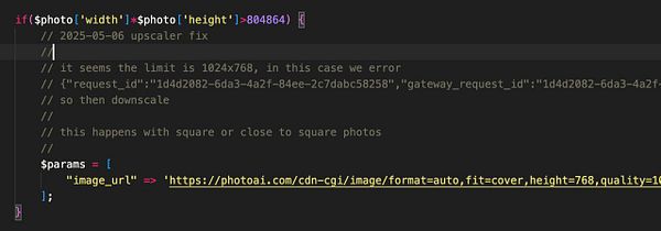 The image displays a code snippet related to fixing a bug in an upscaling function for images.