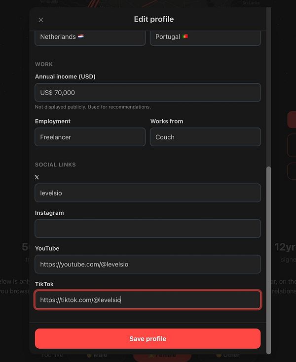 Screenshot of a mobile phone screen showing a TikTok profile link and the TikTok user interface for sharing a profile.