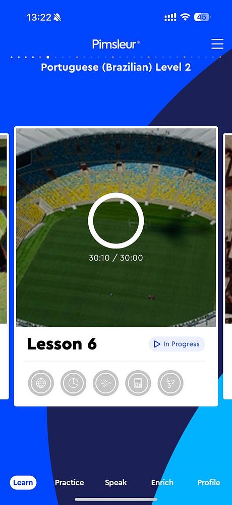 The image displays a mobile app interface for a Portuguese language lesson.