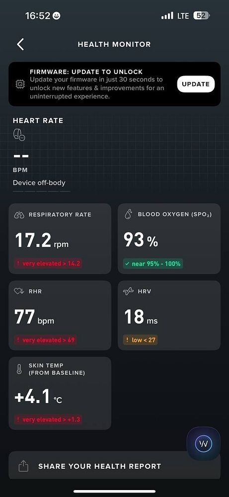 The image displays a health monitoring interface showing various vital statistics.