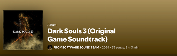 The image displays the album cover and details for the 'Dark Souls 3 (Original Game Soundtrack)'.