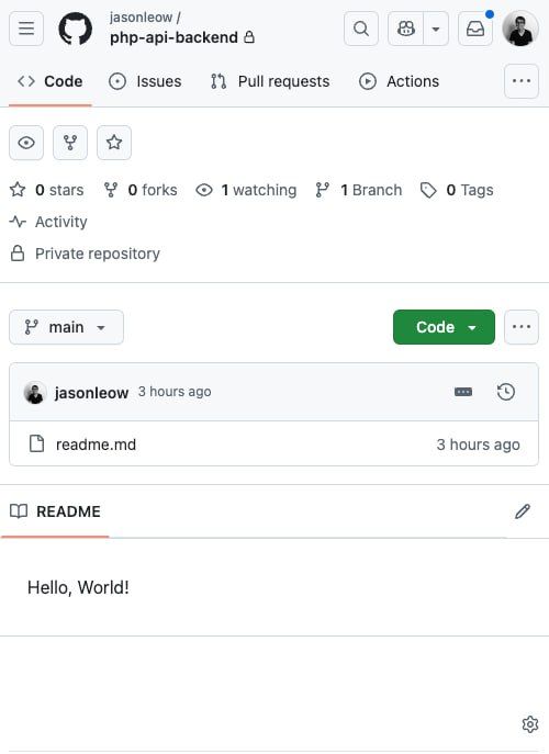 A GitHub repository interface for a PHP backend application.