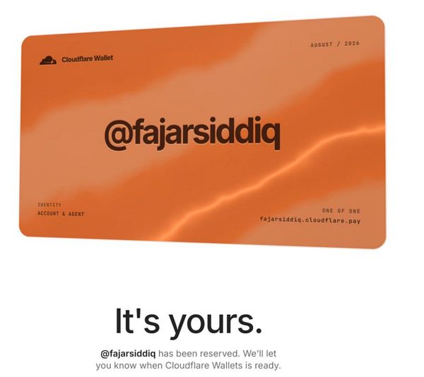 An orange Cloudflare Wallet tag featuring a unique pattern and colorful design elements including a purple character and abstract shapes.
