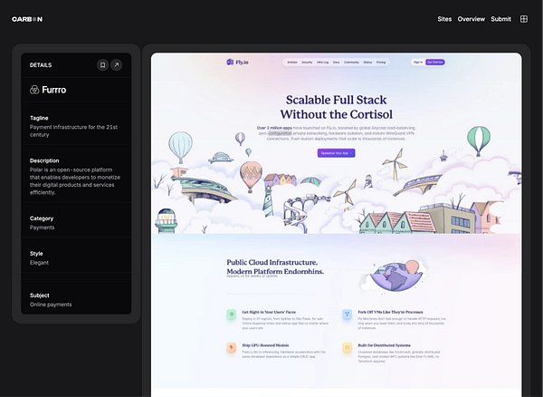 The image displays a website interface for a payment infrastructure platform called Furrrro.